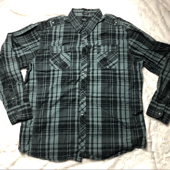 Black Brand Slim Fit Green & Black Plaid Oxford size XXL - Picture 8 of 13